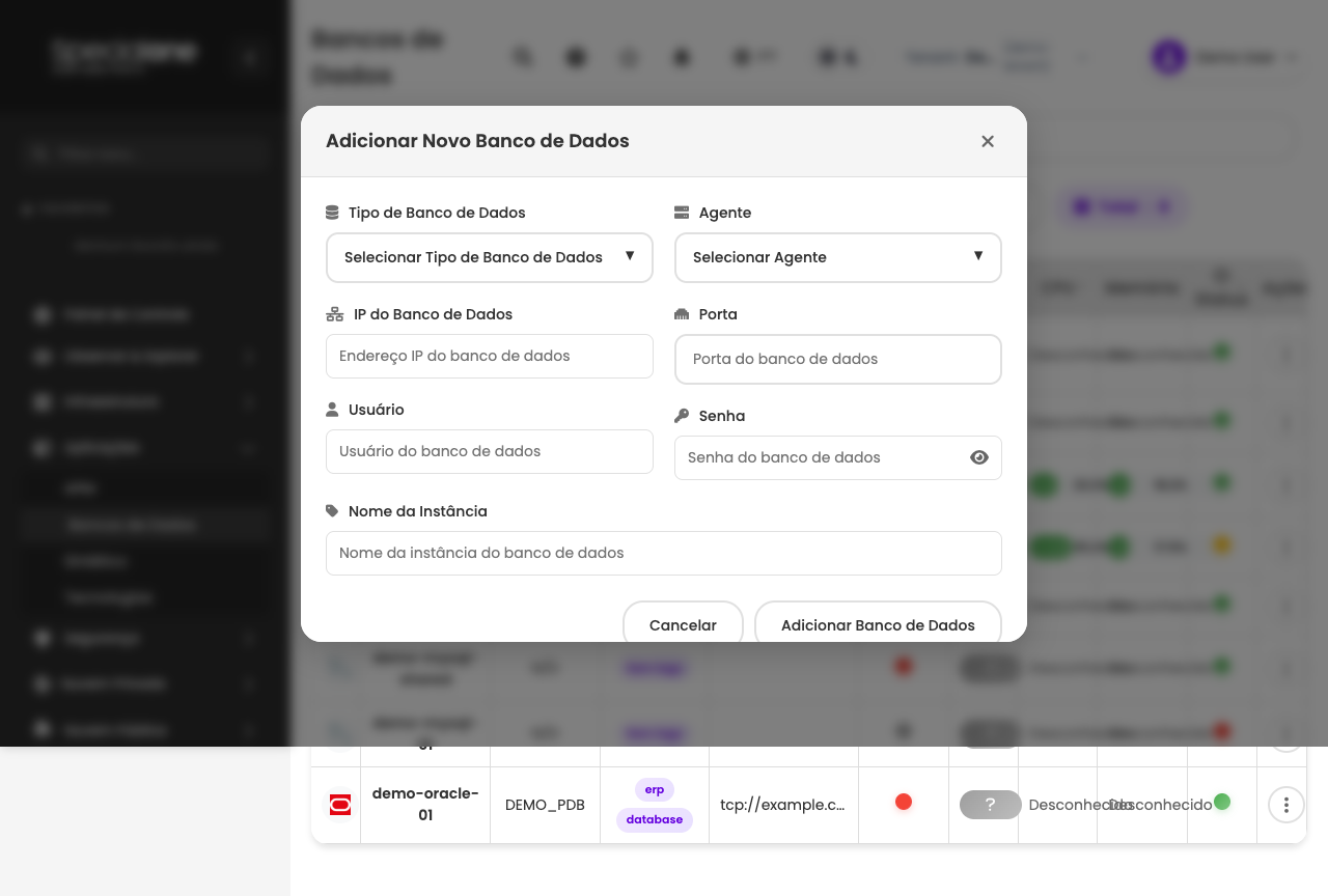 Modal de cadastro de banco de dados