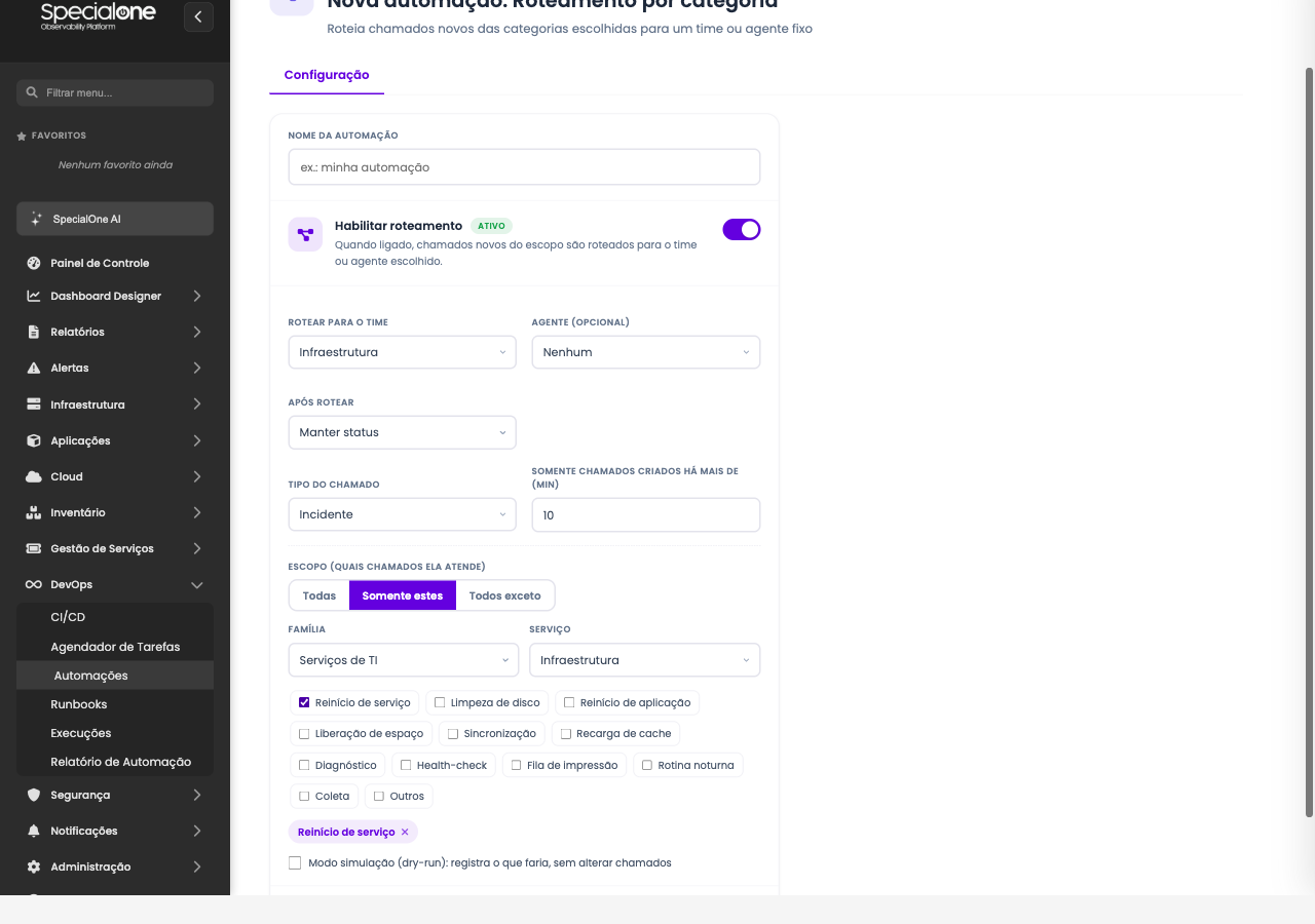Configuração do roteamento por categoria