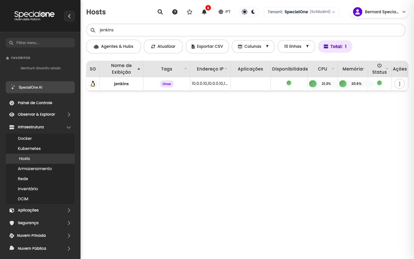 Lista de hosts com filtro por nome