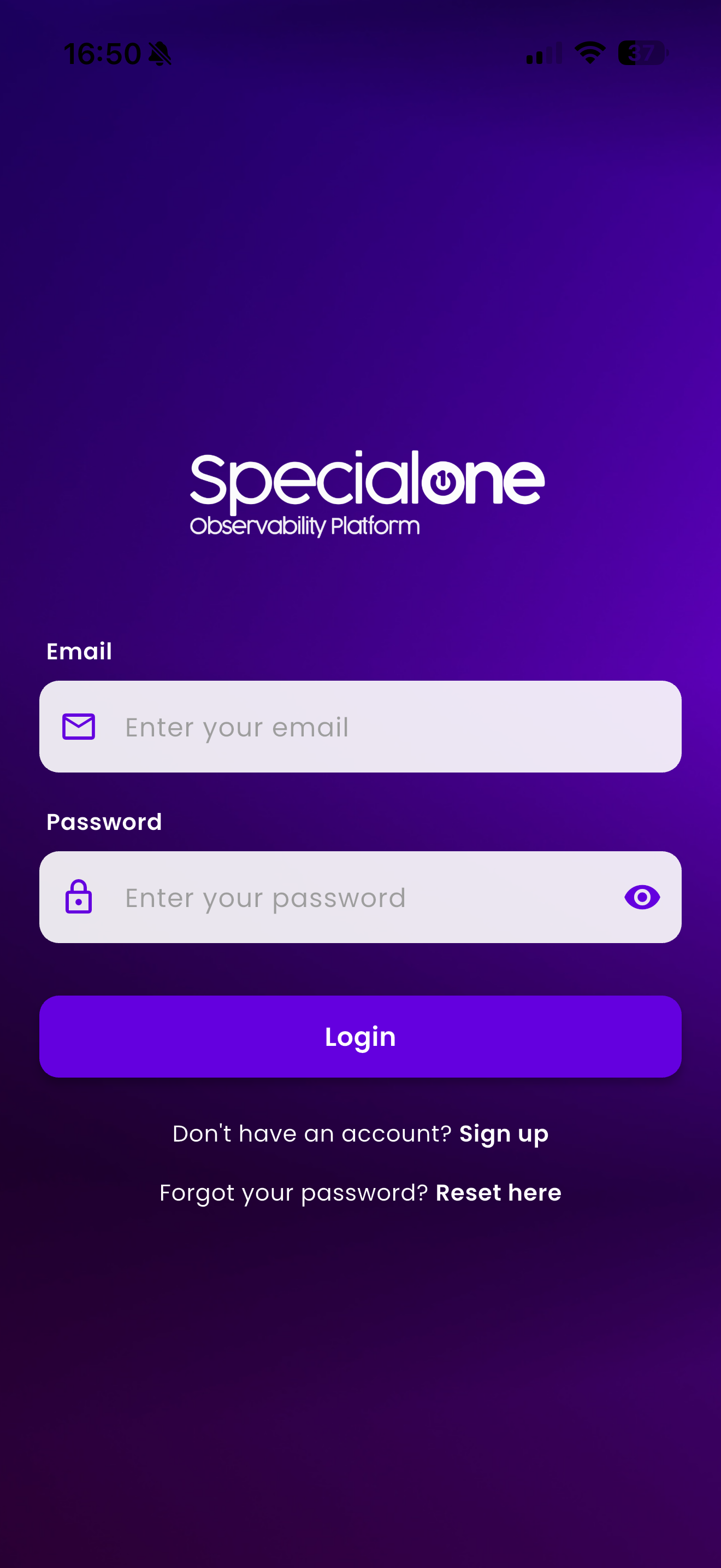 Tela de login do app SpecialOne