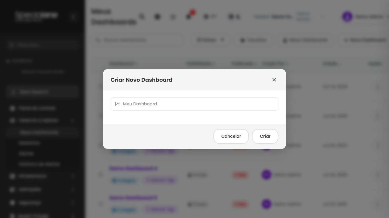 Modal Criar Novo Dashboard com o campo de nome