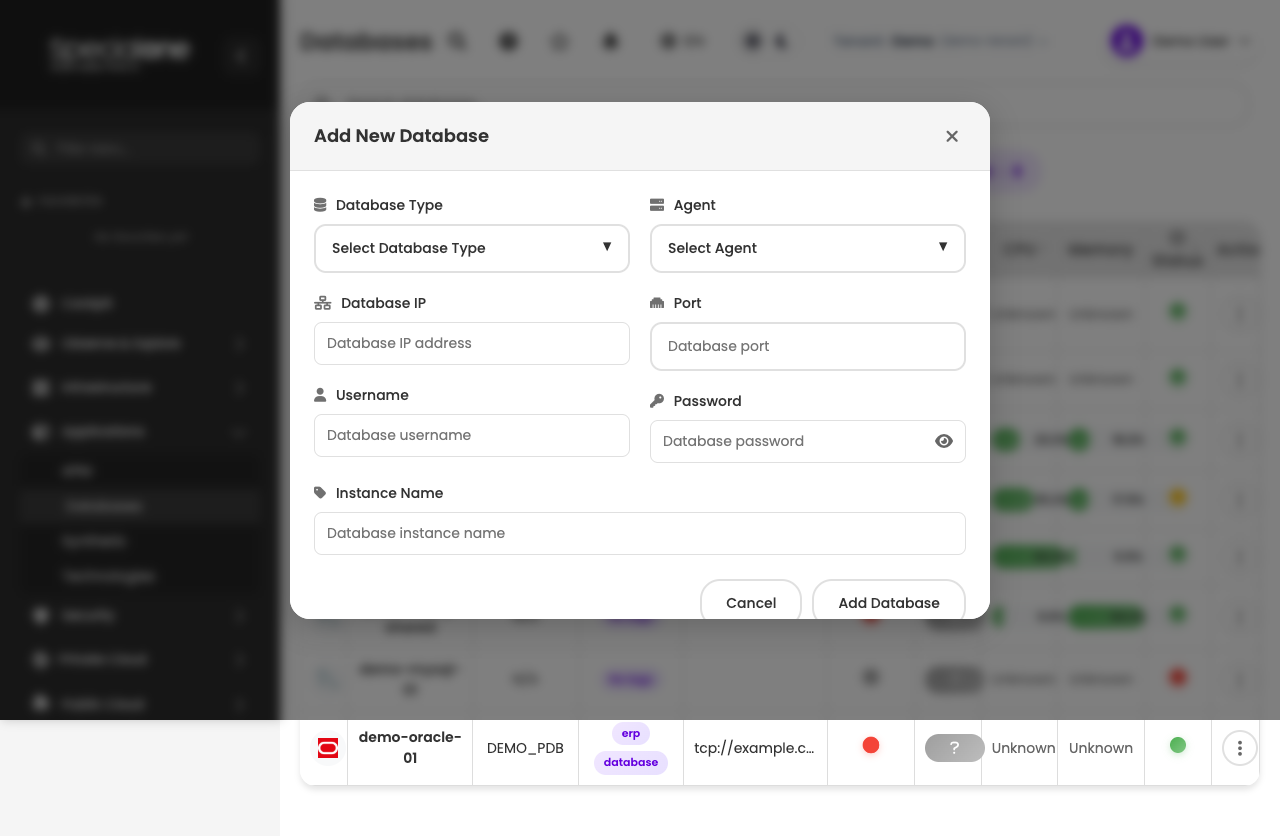 Add Database modal