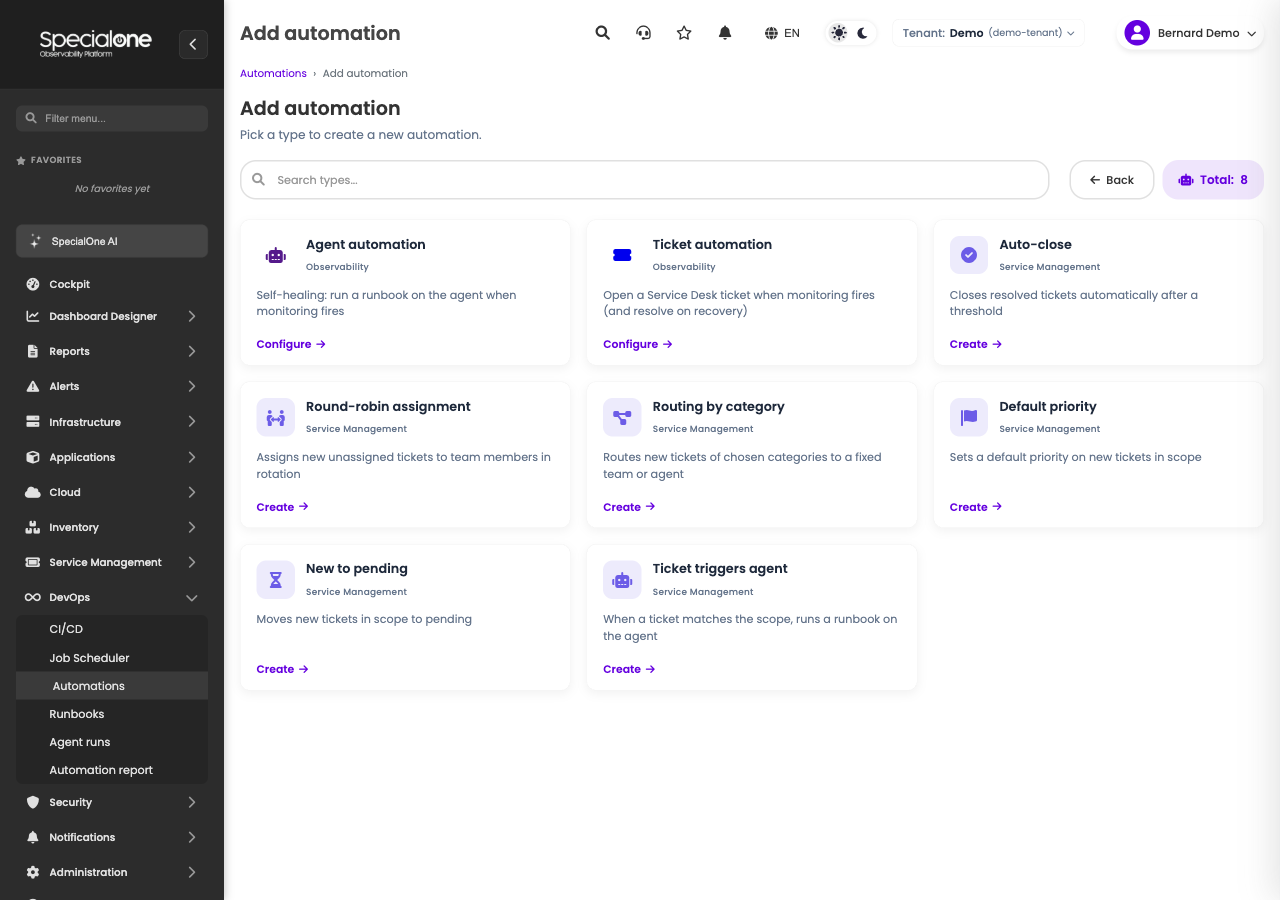 Palette of Service Management automations