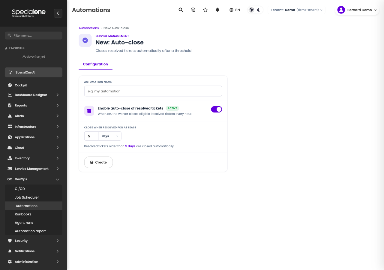 Auto-close configuration