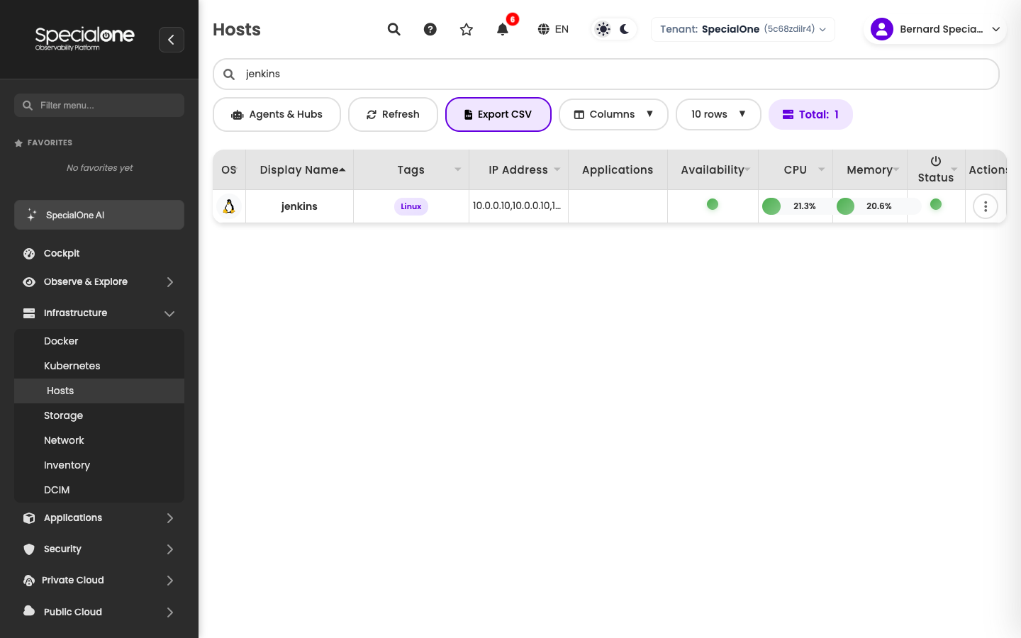 Host list with name filter
