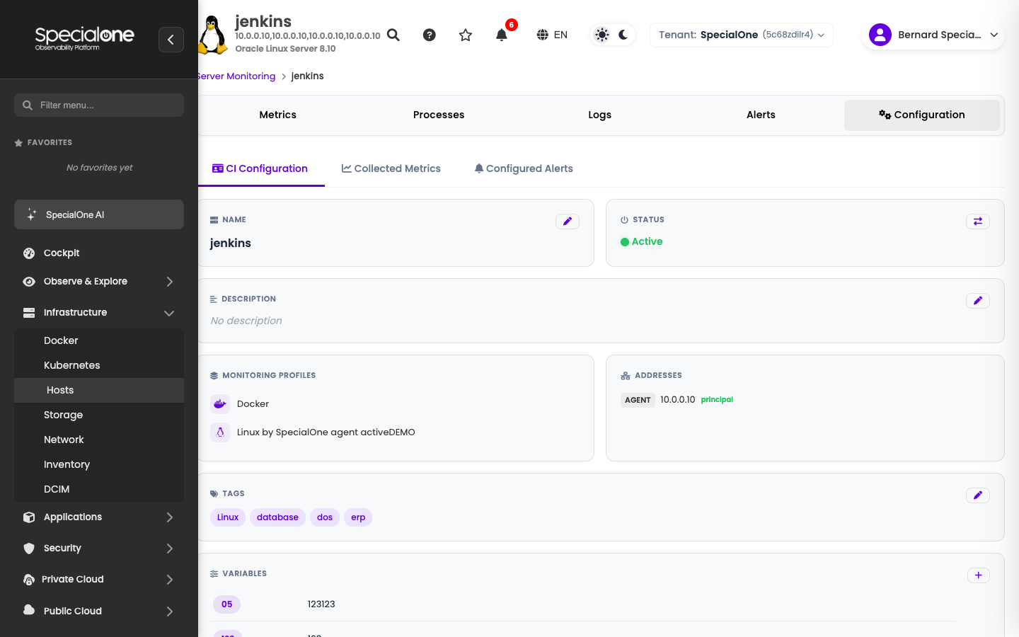 Host Configuration tab with sub-tabs and cards