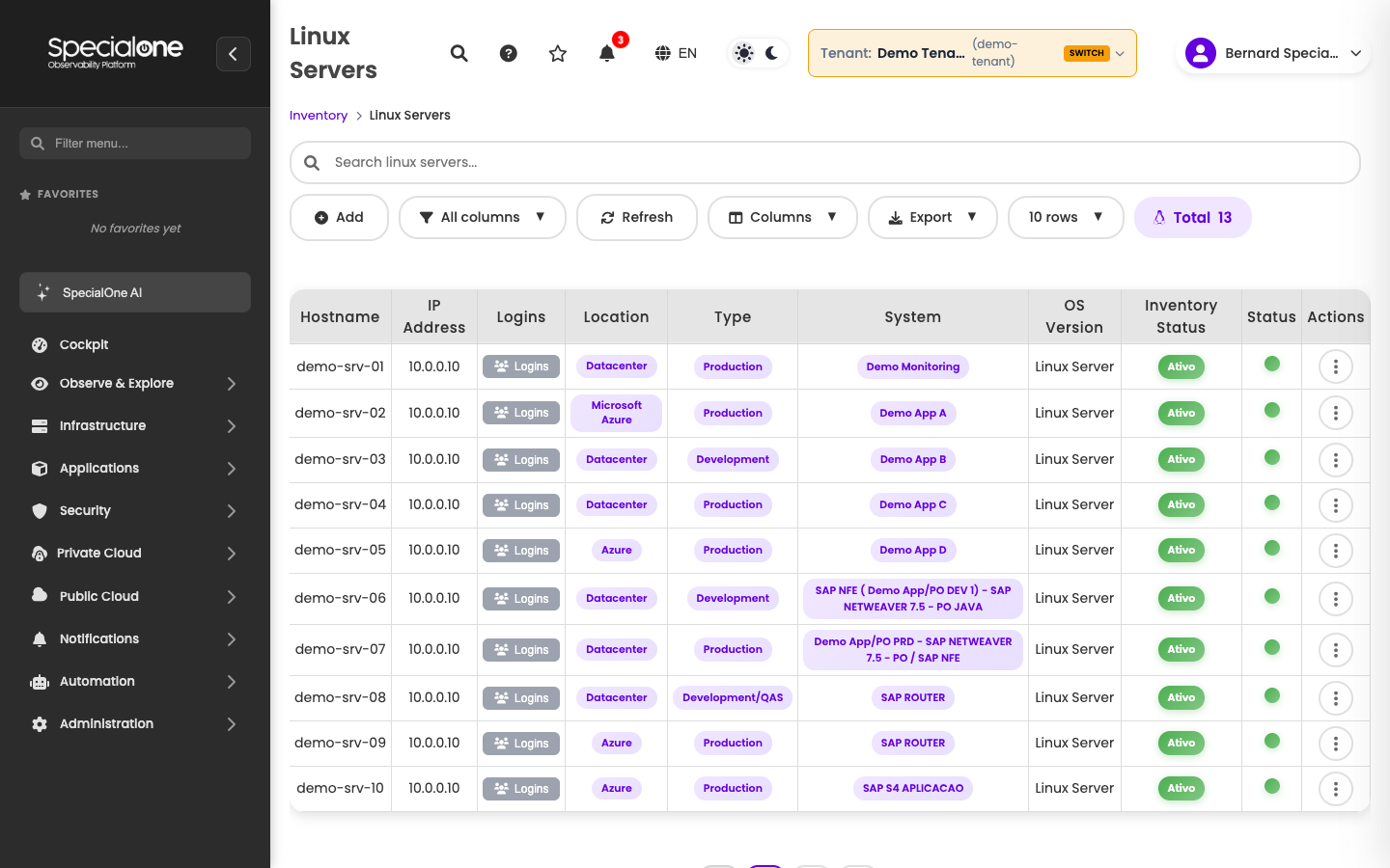 Detailed list of an Inventory category