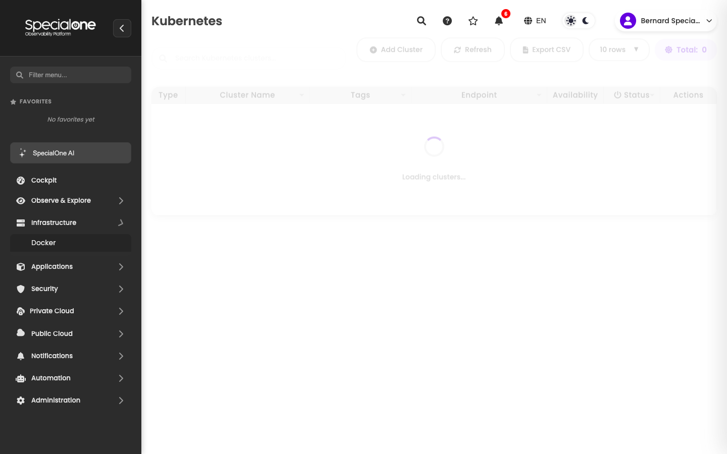 Kubernetes cluster list with one registered cluster