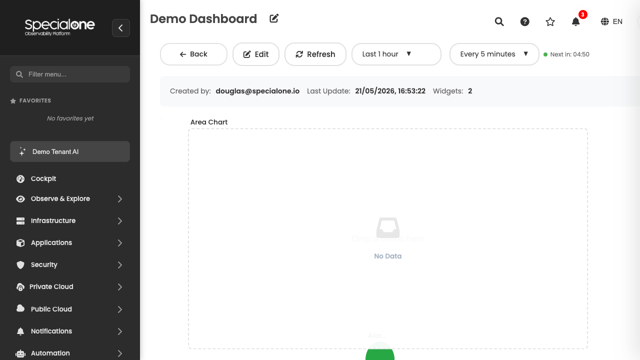 Dashboard view mode with time range, refresh and filter controls
